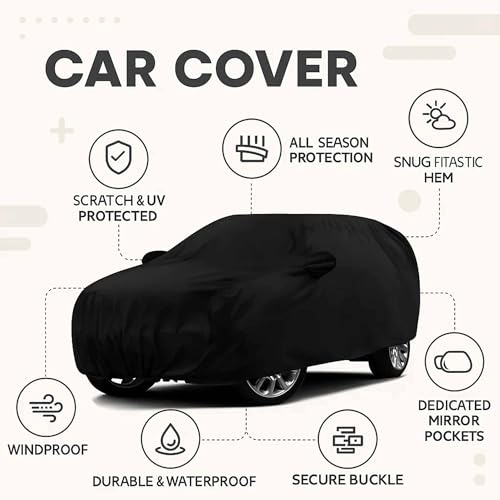 Sulfar 100% Water Resistant Car Body Cover Compatible with Mirror for Maruti Suzuki 800 (Triple Stitched, Full Bottom Elastic, Black) - Image 2
