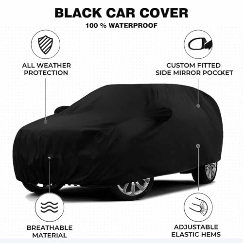 Sulfar 100% Water Resistant Car Body Cover Compatible with Mirror for Maruti Suzuki 800 (Triple Stitched, Full Bottom Elastic, Black) - Image 4