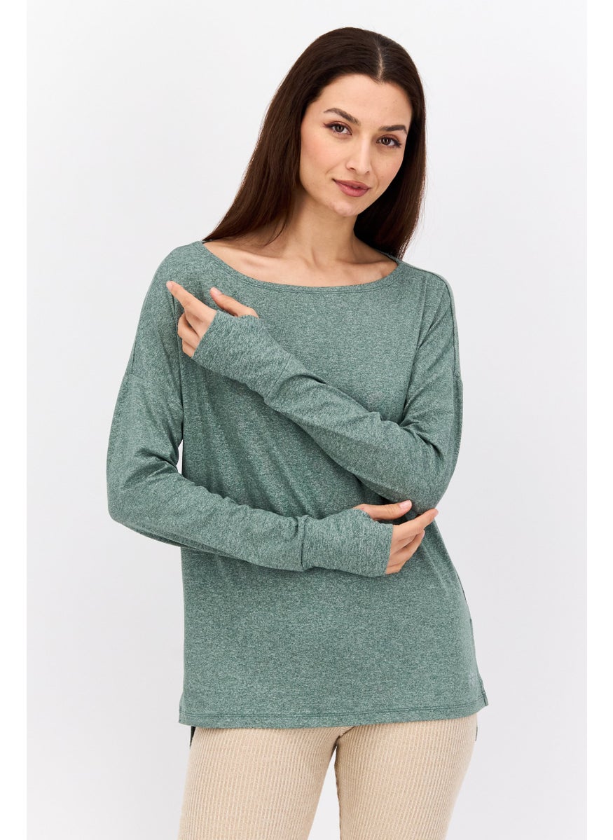 NINE WEST Women Sportswear Fit Long Sleeves Outdoors Top, Green  - Image 1