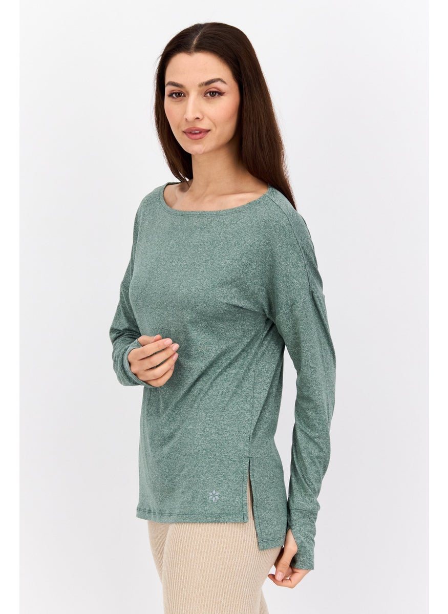 NINE WEST Women Sportswear Fit Long Sleeves Outdoors Top, Green  - Image 2