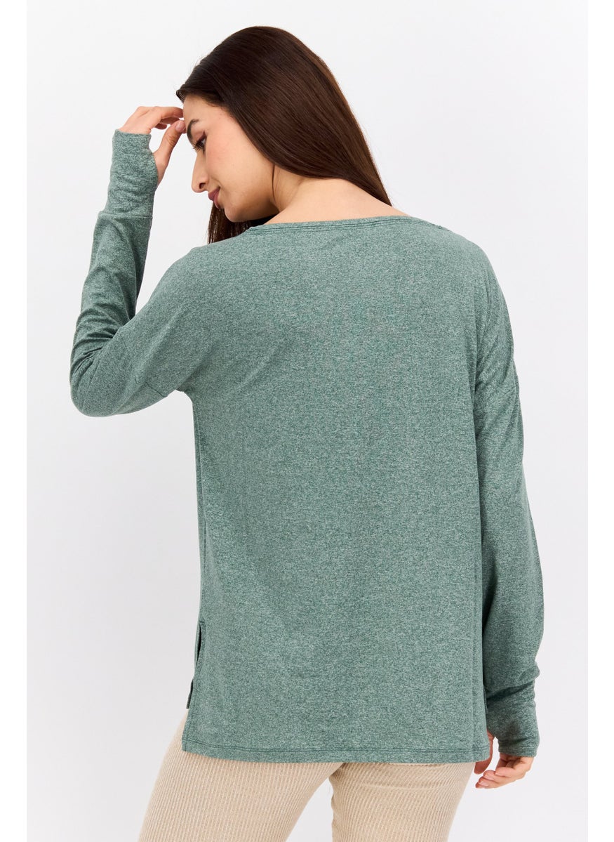 NINE WEST Women Sportswear Fit Long Sleeves Outdoors Top, Green  - Image 3