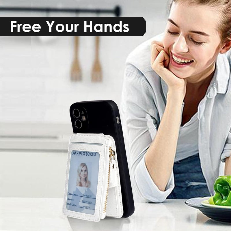 M-Plateau Phone Wallet Stick on, PU Leather Card Holder with Zipper Pocket Compatible with iPhone Case (White) - Image 2