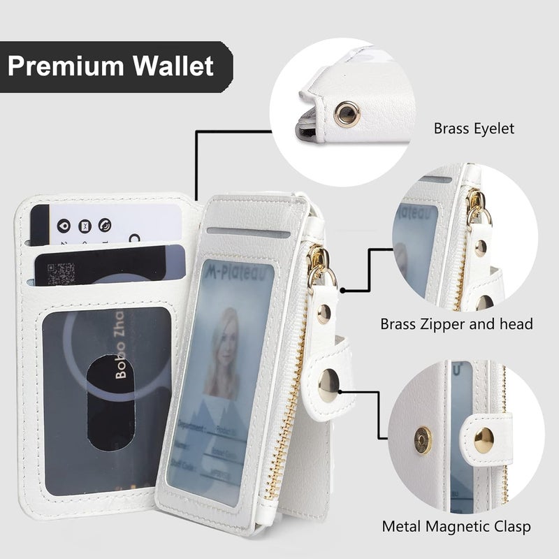 M-Plateau Phone Wallet Stick on, PU Leather Card Holder with Zipper Pocket Compatible with iPhone Case (White) - Image 5