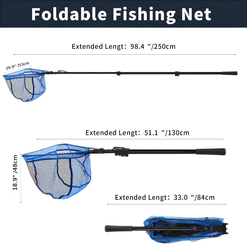 SAN LIKE SANLIKE Fishing Landing Net Blue Extend to 33-98.4 inch with Long Telescoping Pole Handle, Landing Net for Easy Catch Release,Fishing net Freshwater for Kids Men Women - Image 2