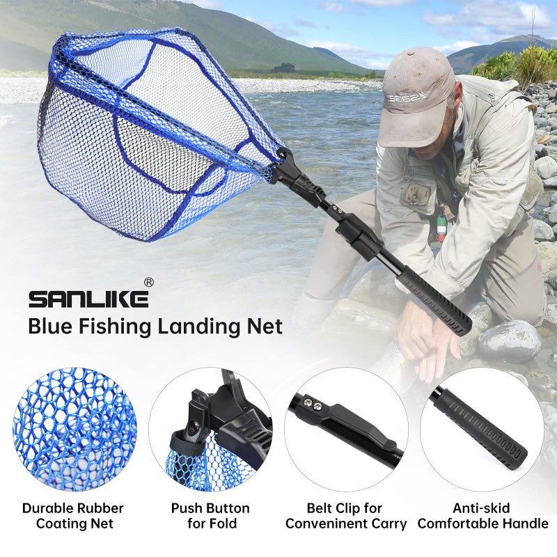 SAN LIKE SANLIKE Fishing Landing Net Blue Extend to 33-98.4 inch with Long Telescoping Pole Handle, Landing Net for Easy Catch Release,Fishing net Freshwater for Kids Men Women - Image 3
