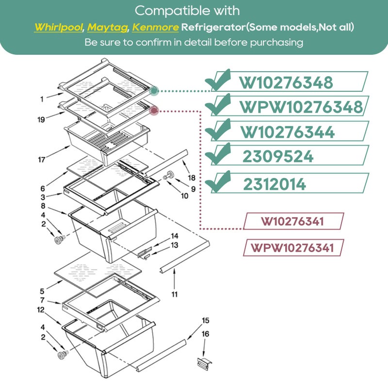 MONST W10276348, WPW10276348, W10276344, 2309524, 2312014 Glass Shelf Compatible with Whirlpool, Kenmore, maytag, Amana, Crosley, etc, Refrigerator (Some Models), Part Number : AP6018411, PS11751713 - Image 4