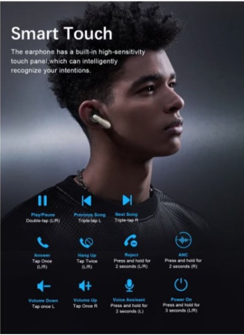 ZIPFORCE True Wireless Earbuds, Semi-In-Ear Bluetooth 5.4 Headphones 6-Mics ANC + ENC Clear Call, Hybrid Earphones Touch Control, IPX5 Waterproof TWS, Light-Weight Earphones  - Image 3