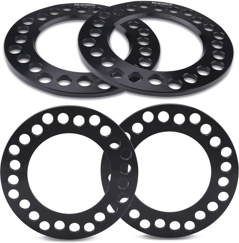 EZISOE 4pcs Black Forged Wheel Spacers 8x6.5 8x165.1 8x170 8x180, 8mm Thickness, 125mm Hub Bore - Image 1