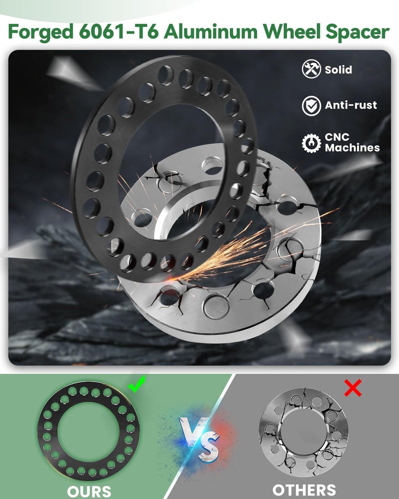 EZISOE 4pcs Black Forged Wheel Spacers 8x6.5 8x165.1 8x170 8x180, 8mm Thickness, 125mm Hub Bore - Image 5