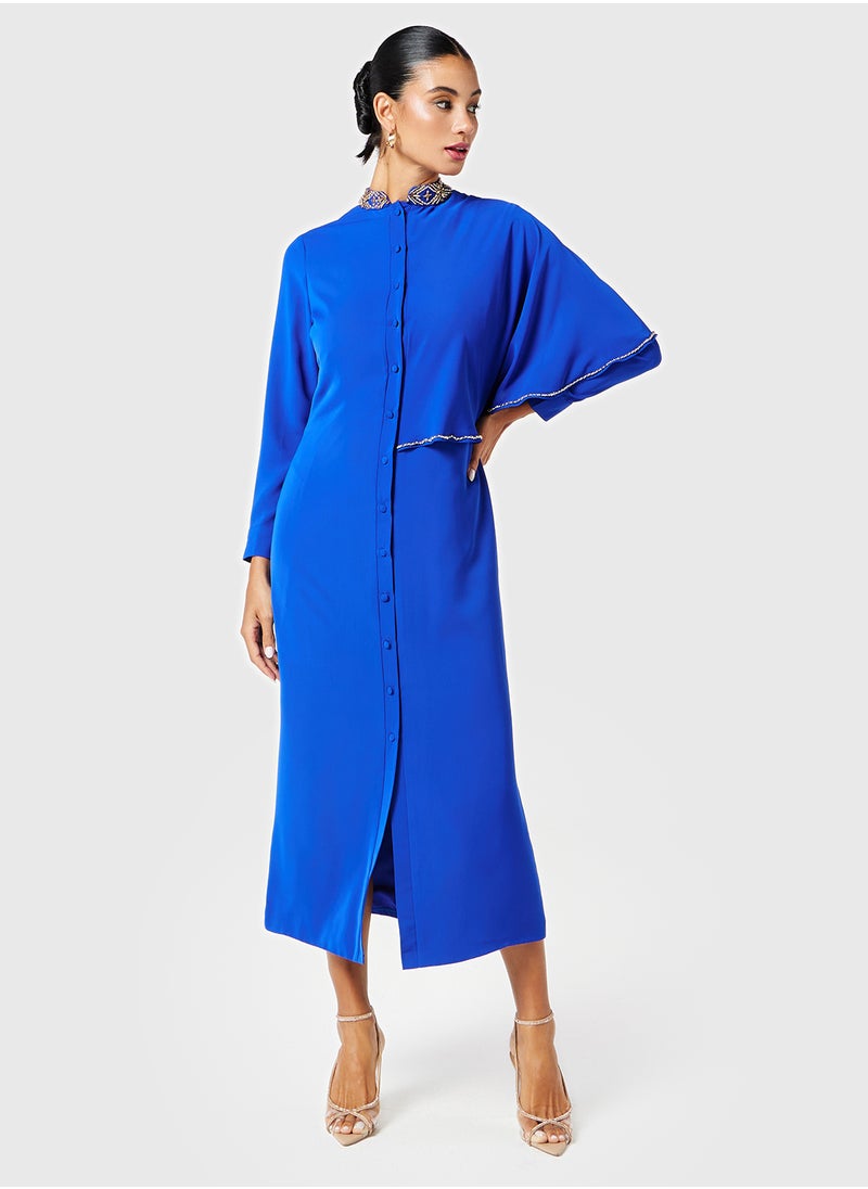 Threadz by Ajooni Embellished One Sided Cape Sleeves Dress  - Image 1