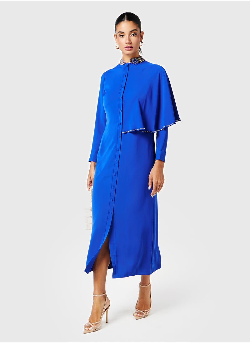 Threadz by Ajooni Embellished One Sided Cape Sleeves Dress  - Image 4
