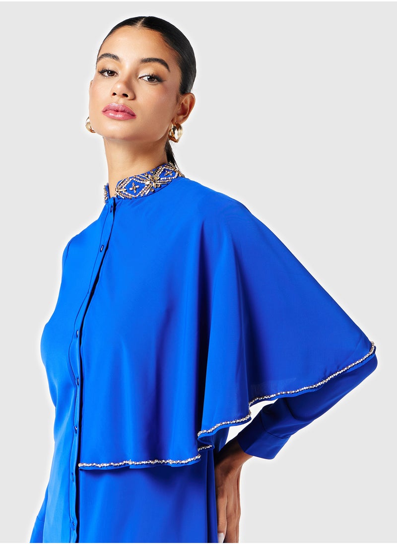 Threadz by Ajooni Embellished One Sided Cape Sleeves Dress  - Image 3