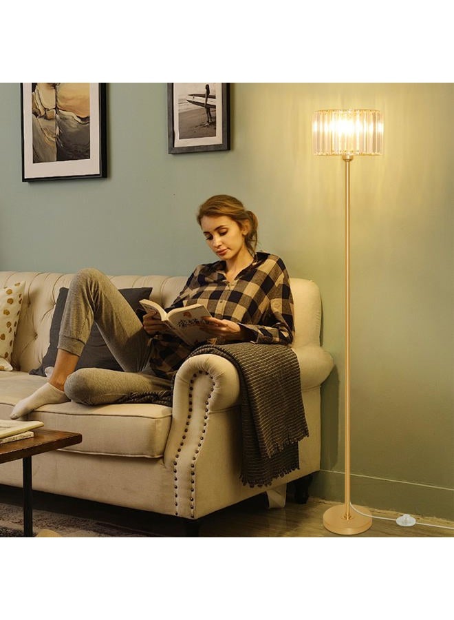 HMVPL Gold Floor Lamp for Living Room, Modern Floor Lamp with K9 Crystal Shade, Brass Standing Lamp with On/Off Switch,Mid Century Tall Lamp Crystal Pole Lamp for Bedroom Corner Office Nursery Reading - Image 2