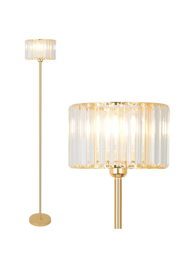 HMVPL Gold Floor Lamp for Living Room, Modern Floor Lamp with K9 Crystal Shade, Brass Standing Lamp with On/Off Switch,Mid Century Tall Lamp Crystal Pole Lamp for Bedroom Corner Office Nursery Reading - Image 1