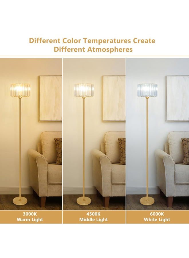 HMVPL Gold Floor Lamp for Living Room, Modern Floor Lamp with K9 Crystal Shade, Brass Standing Lamp with On/Off Switch,Mid Century Tall Lamp Crystal Pole Lamp for Bedroom Corner Office Nursery Reading - Image 5