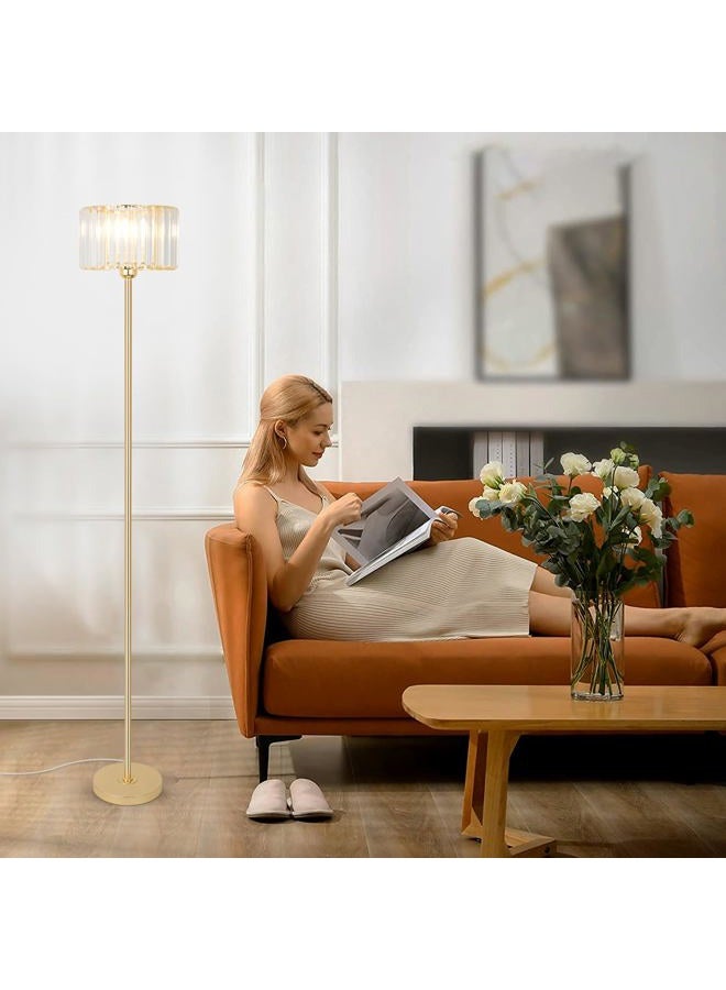 HMVPL Gold Floor Lamp for Living Room, Modern Floor Lamp with K9 Crystal Shade, Brass Standing Lamp with On/Off Switch,Mid Century Tall Lamp Crystal Pole Lamp for Bedroom Corner Office Nursery Reading - Image 3