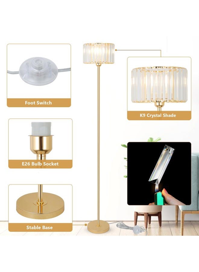 HMVPL Gold Floor Lamp for Living Room, Modern Floor Lamp with K9 Crystal Shade, Brass Standing Lamp with On/Off Switch,Mid Century Tall Lamp Crystal Pole Lamp for Bedroom Corner Office Nursery Reading - Image 4