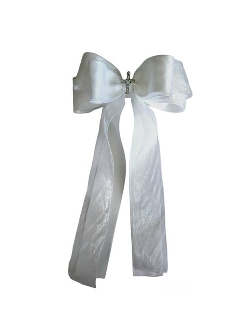 BowFancyFL First Communion Bow for Baptism White Bow for Girls