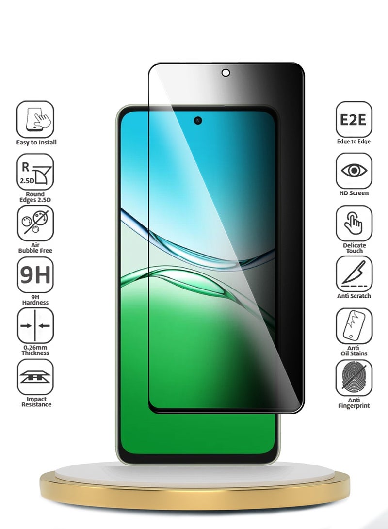 دبليو تيك حماية شاشة زجاجية مقسّاة كاملة مع لاصق كامل من أوبو A5 5G 2025 الاحترافي 5D للخصوصية (MSGECP) - شفاف/أسود - Image 2