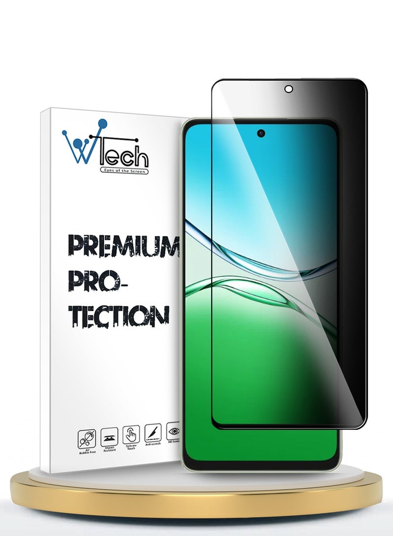 دبليو تيك حماية شاشة زجاجية مقسّاة كاملة مع لاصق كامل من أوبو A5 5G 2025 الاحترافي 5D للخصوصية (MSGECP) - شفاف/أسود - Image 1