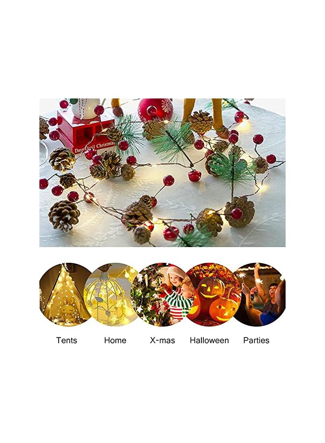 The Bros أضواء خيوط الصنوبر لعيد الميلاد بطول 6.56 قدم، 20 LED إبر صنوبر مع توت أحمر وزينة صنوبر، ديكور داخلي وخارجي لعيد الميلاد ورأس السنة، تعمل بالبطارية - Image 4