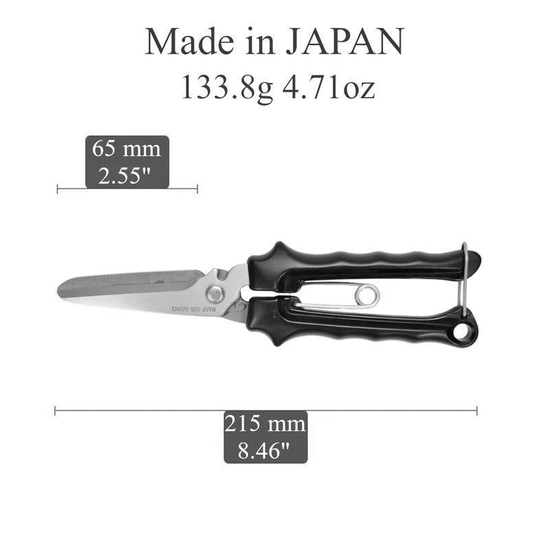 CANARY Heavy Duty Scissors with Wire Cutter 8.5" All Purpose Industrial Hand Shears for Metal, Wire, Cardboard, Leather, Rubber, Spring Loaded Handle, Japanese Stainless Steel Blade, Made in JAPAN - Image 2