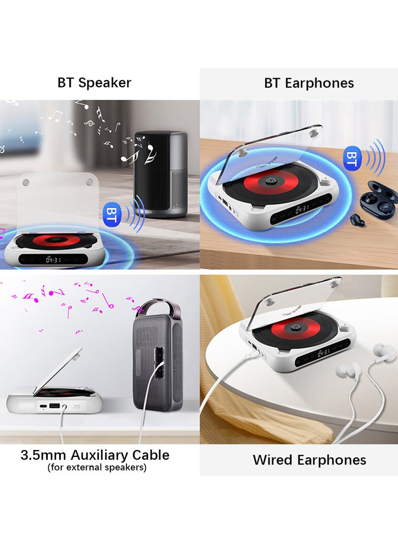 BT5.1 CD Player Portable Music Player FM Radio Desktop CD Runner with Dustproof Cover LED Display 6 Modes A-B Repeat Timer Remote Control - Image 3