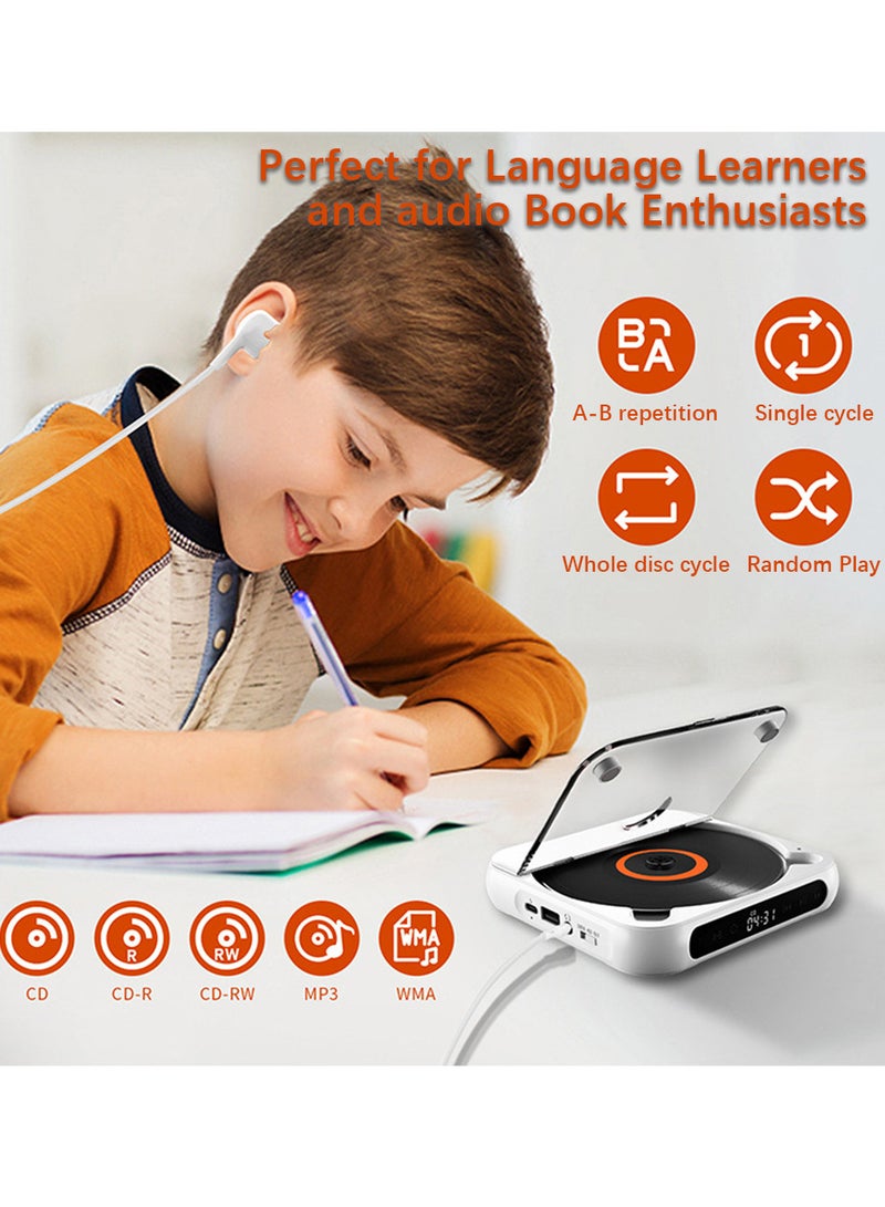 BT5.1 CD Player Portable Music Player FM Radio Desktop CD Runner with Dustproof Cover LED Display 6 Modes A-B Repeat Timer Remote Control - Image 4