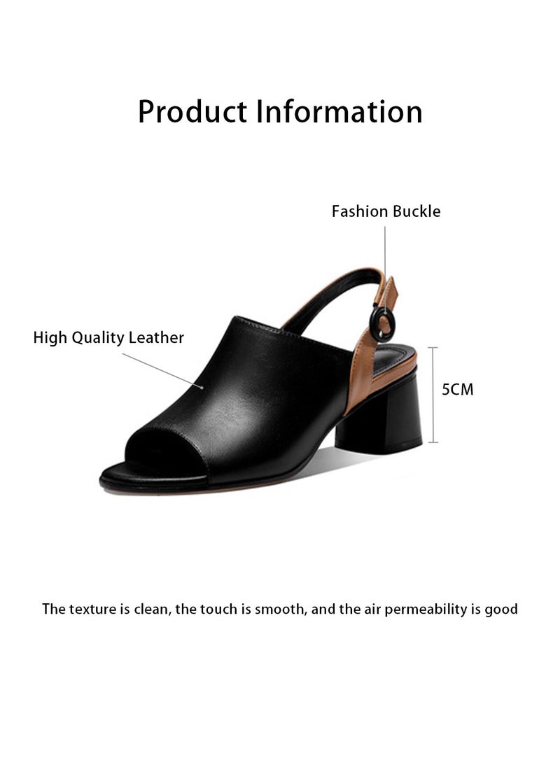 Moovant Women's Chunky Heeled Sandals, Amy Slingback, Block Heel, Peep Toe Sandal, Classic Mid Heel Pumps, Summer Heeled Shoes for Women Ladies, Black/Brown  - Image 4