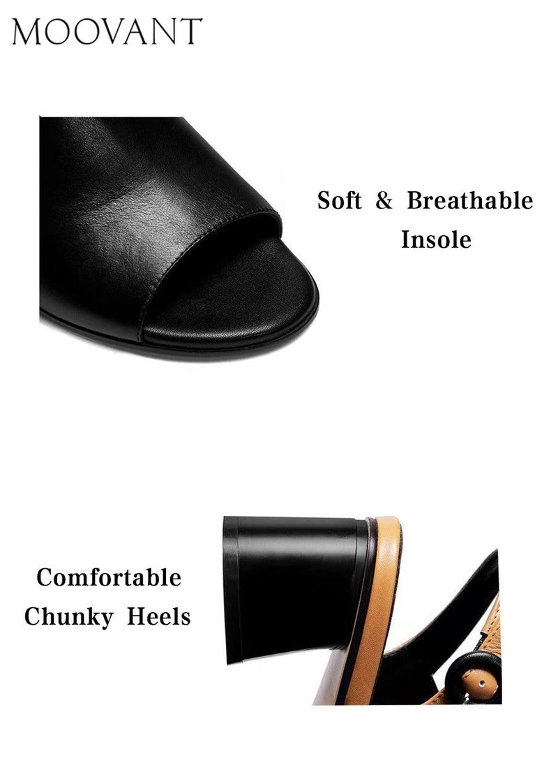 Moovant Women's Chunky Heeled Sandals, Amy Slingback, Block Heel, Peep Toe Sandal, Classic Mid Heel Pumps, Summer Heeled Shoes for Women Ladies, Black/Brown  - Image 5