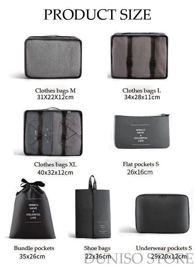 DUNISO 7PCS Travel Storage Bag Set Multi-functional Clothing Sorting Packages Travel Packing Compression Pouche Luggage Organizer Pouch for Moving Traveling - Image 3