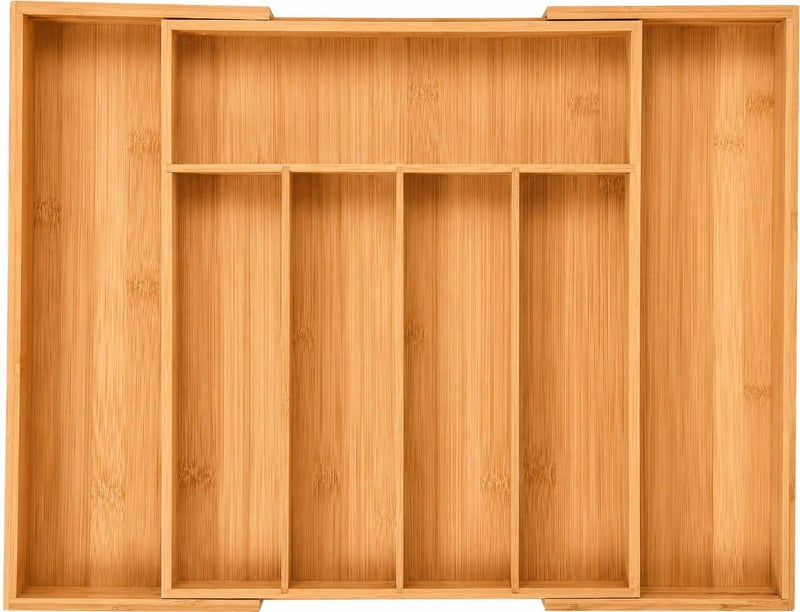 MASS DYNAMIC Cutlery Drawer Organizer Expandable Bamboo Utensil Tray, Adjustable Silverware and Flatware Holder, Compact Storage for Spoons, Forks, Knives - Ideal for Kitchen and Office Supplies - Image 1
