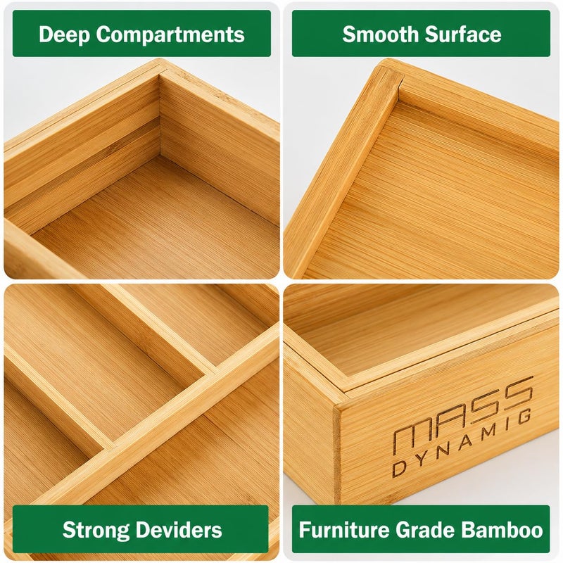 MASS DYNAMIC Cutlery Drawer Organizer Expandable Bamboo Utensil Tray, Adjustable Silverware and Flatware Holder, Compact Storage for Spoons, Forks, Knives - Ideal for Kitchen and Office Supplies - Image 5
