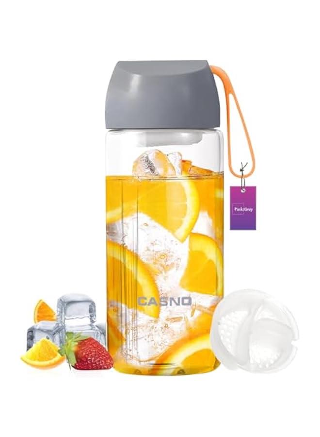 هوكور زجاجة مياه بلاستيك بتصميم مانع للتسرب مع فلتر مدمج وفتحة واسعة ومقبض لسهولة الحمل وسعة مثالية لمكعبات الثلج للاستخدام في الصالات الرياضية والأنشطة الخارجية من بايبي، لون رمادي، حجم 400 مل - Image 1