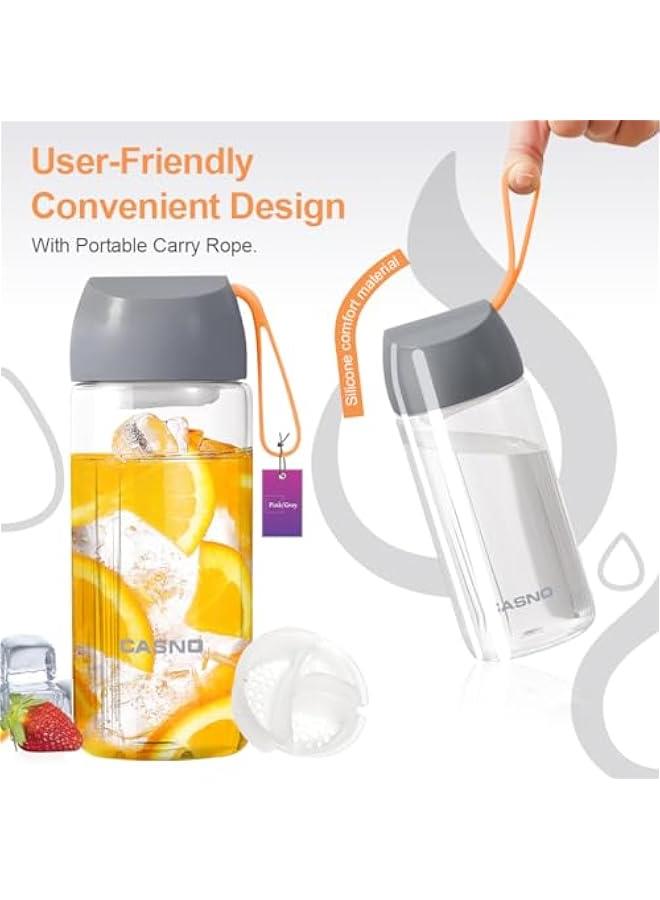 هوكور زجاجة مياه بلاستيك بتصميم مانع للتسرب مع فلتر مدمج وفتحة واسعة ومقبض لسهولة الحمل وسعة مثالية لمكعبات الثلج للاستخدام في الصالات الرياضية والأنشطة الخارجية من بايبي، لون رمادي، حجم 400 مل - Image 3