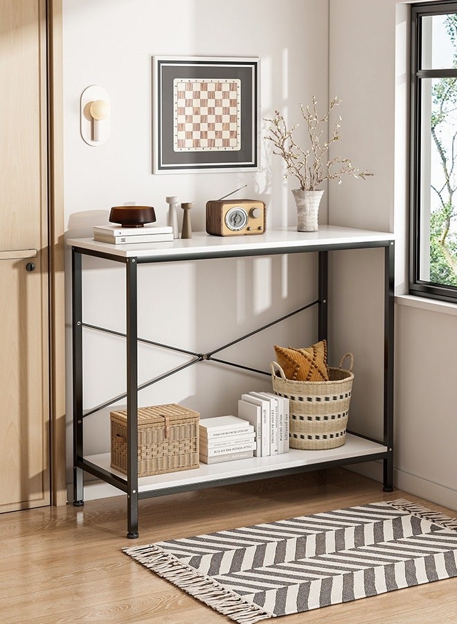 زانوتا طاولة كونسول رفوف ضيقة،طاولة استقبال طاولة مدخل صغيرة ذات مستويين، طاولة أريكة مع قضيبين للدعم، طاولة أريكة، طاولة جانبية رفيعة، طاولة عرض لغرفة المعيشة، الرواق، غرفة النوم، البهو، 100 طول × 30 عرض × 93 ارتفاع - Image 1