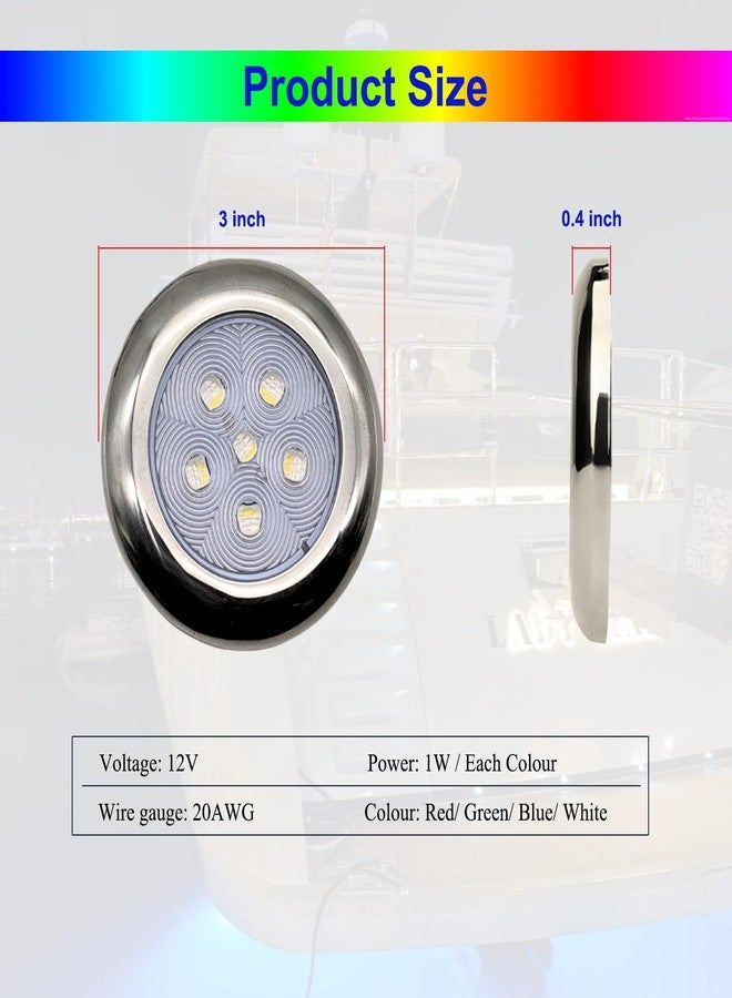 مصابيح Vcanuplms البحرية للقوارب، مصباح LED RGBW مقاس 3 بوصات، مصباح قبة داخلي وخارجي مقاوم للماء IP67 مصنوع من الفولاذ المقاوم للصدأ لصيد الأسماك في القوارب الشراعية 12 فولت (4 قطع) - Image 2