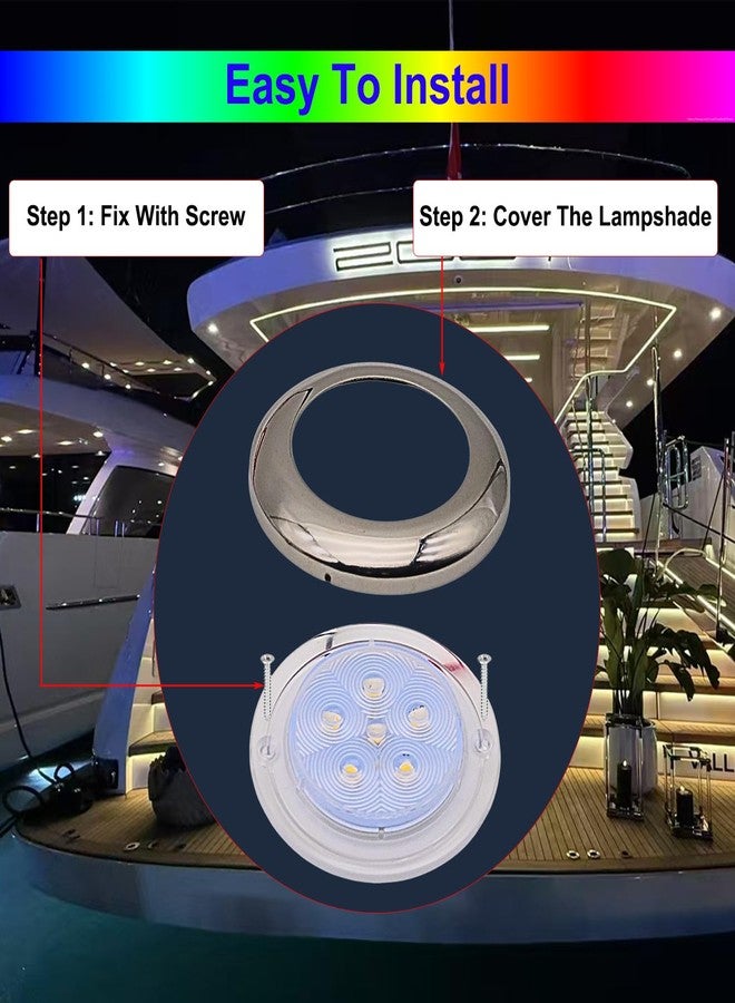 مصابيح Vcanuplms البحرية للقوارب، مصباح LED RGBW مقاس 3 بوصات، مصباح قبة داخلي وخارجي مقاوم للماء IP67 مصنوع من الفولاذ المقاوم للصدأ لصيد الأسماك في القوارب الشراعية 12 فولت (4 قطع) - Image 4