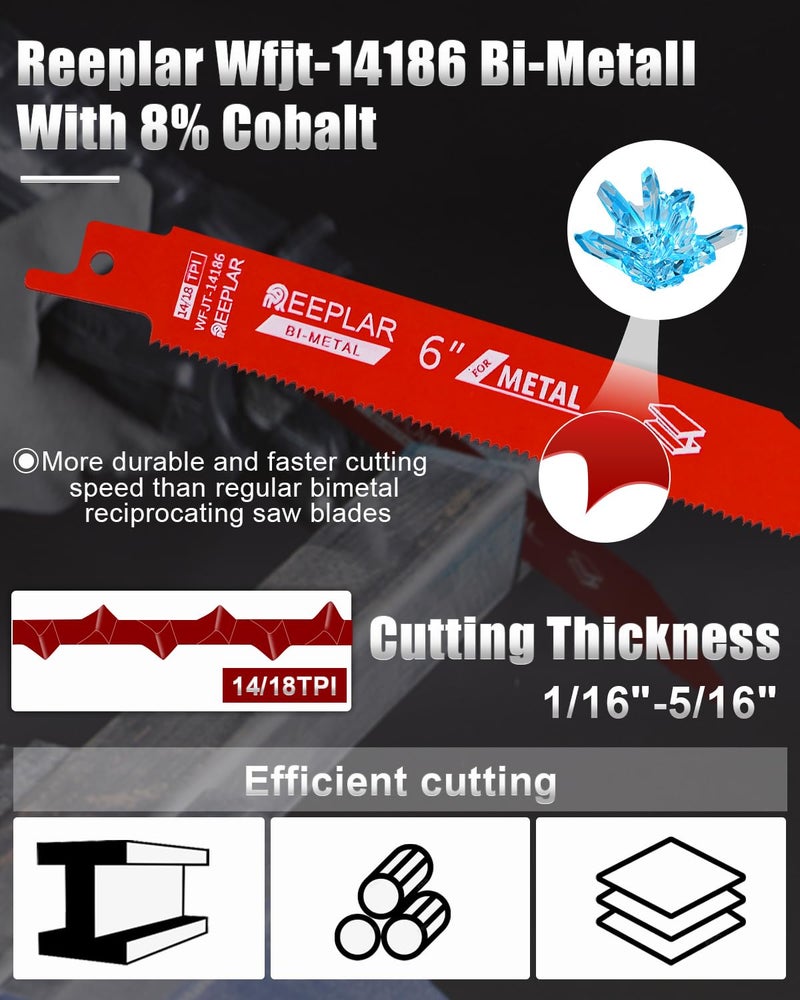 REEPLAR 10 Pack 6 inch 14/18 TPI Bi-Metal Auto Dismantling Sawzall Blade for Metal, 6â€ 18-TPI Reciprocating Saw Blades - Image 4