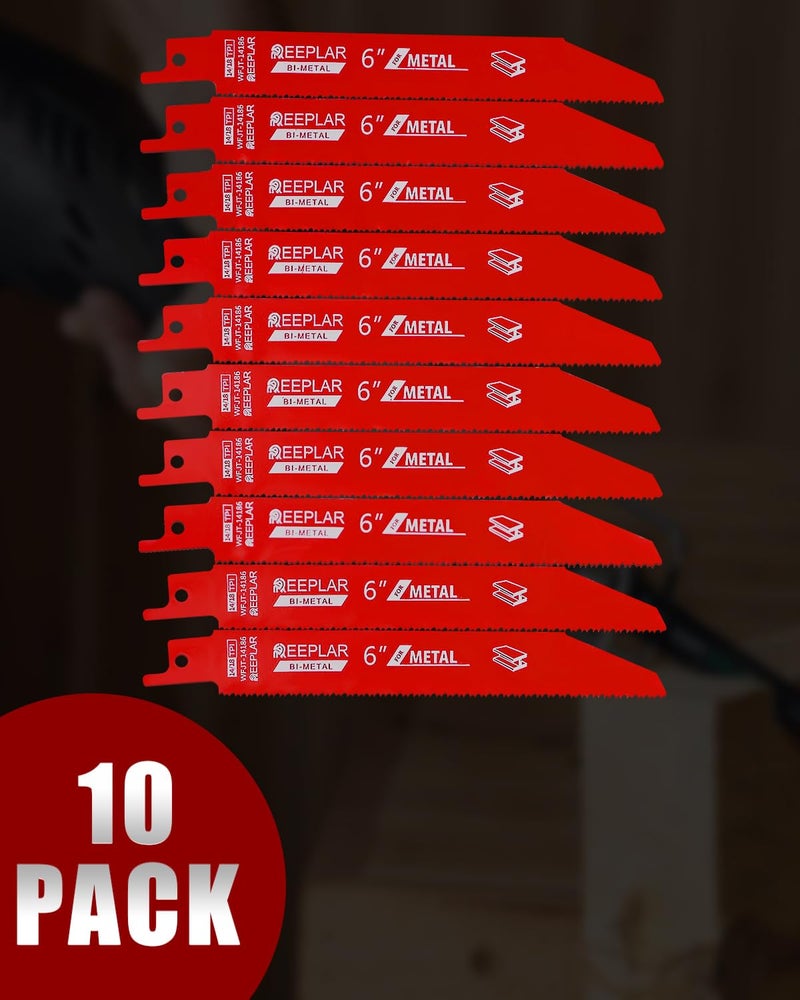REEPLAR 10 Pack 6 inch 14/18 TPI Bi-Metal Auto Dismantling Sawzall Blade for Metal, 6â€ 18-TPI Reciprocating Saw Blades - Image 5