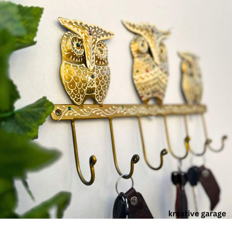 KREATIVE GARAGE KREATIVE GARAGE Vastu 3 Owl Key HolderHeavy Load with 6 Hooks Wall Art Premium Design Keychain Coat and Umbrella Hanger for Entryway Decor Anti Rust Powder Coated Size 35cm x 24cm  - Image 3