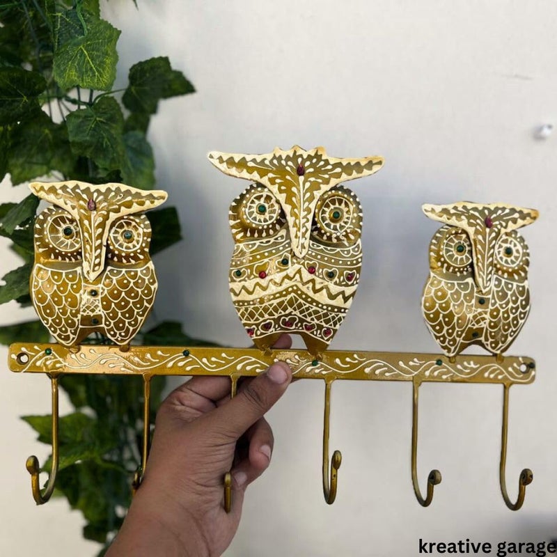 KREATIVE GARAGE KREATIVE GARAGE Vastu 3 Owl Key HolderHeavy Load with 6 Hooks Wall Art Premium Design Keychain Coat and Umbrella Hanger for Entryway Decor Anti Rust Powder Coated Size 35cm x 24cm  - Image 5