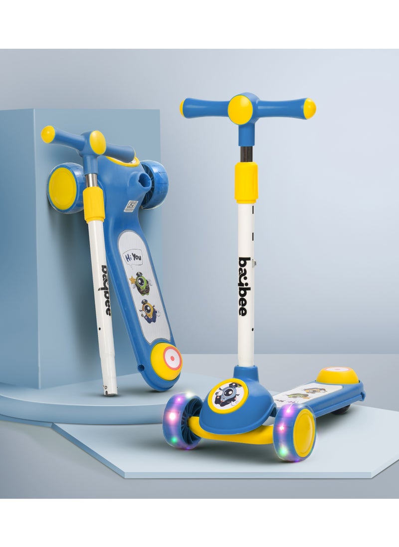 BAYBEE Baybee Rolo Skate Scooter for Kids 3 Wheel Kids Scooter with 3 Height Adjustable Baby Scooter with LED PU Wheels, Light & Music Kick Scooter for Baby Scooter for Kids 3 to 8 Years Boy Girl Lite Blue  - Image 1