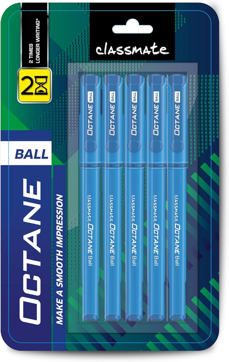 classmate Octane-Blue Ball Pens (Pack Of 5) Smooth & Fast Writing Ball Pens Comfortable To Hold & Write School & Office Stationery Work From Home Essentials - Image 1