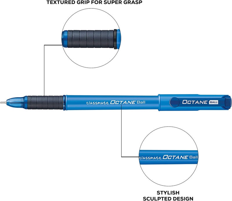 classmate Octane-Blue Ball Pens (Pack Of 5) Smooth & Fast Writing Ball Pens Comfortable To Hold & Write School & Office Stationery Work From Home Essentials - Image 3