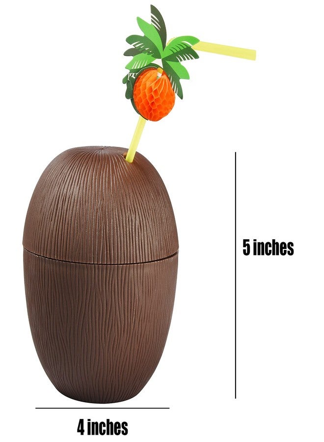 ALINK 18 Coconut Cups with 18 Straws and 18 Cocktail Drink Picks, Hawaiian Luau Tiki and Beach Party Decorations for Kids and Adults - Image 2