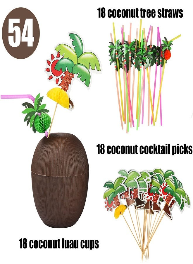 ALINK 18 Coconut Cups with 18 Straws and 18 Cocktail Drink Picks, Hawaiian Luau Tiki and Beach Party Decorations for Kids and Adults - Image 3