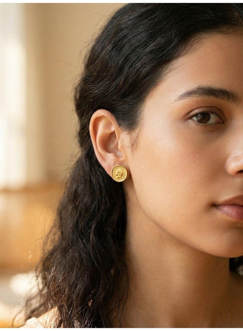 Trendyoom Gold Stainless Steel Coin Earrings with Classic Medallion Design – A Touch of Timeless Elegance - Image 1