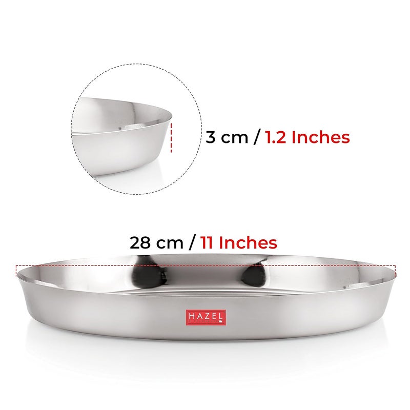 HAZEL Stainless Steel Plates Set Premium Mirror Finish Thali Set Stainless Steel Heavy Gauge Steel Plates Set for Dinner Lunch Set of 4 28 cm - Image 4