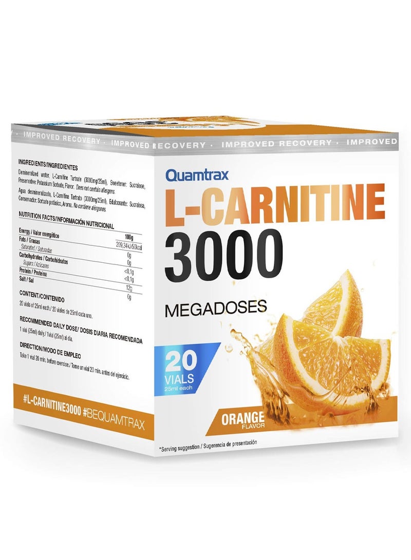 Quamtrax L-Carnitine 3000 Shot Orange Flavor 20 Vials 25ml - Image 2